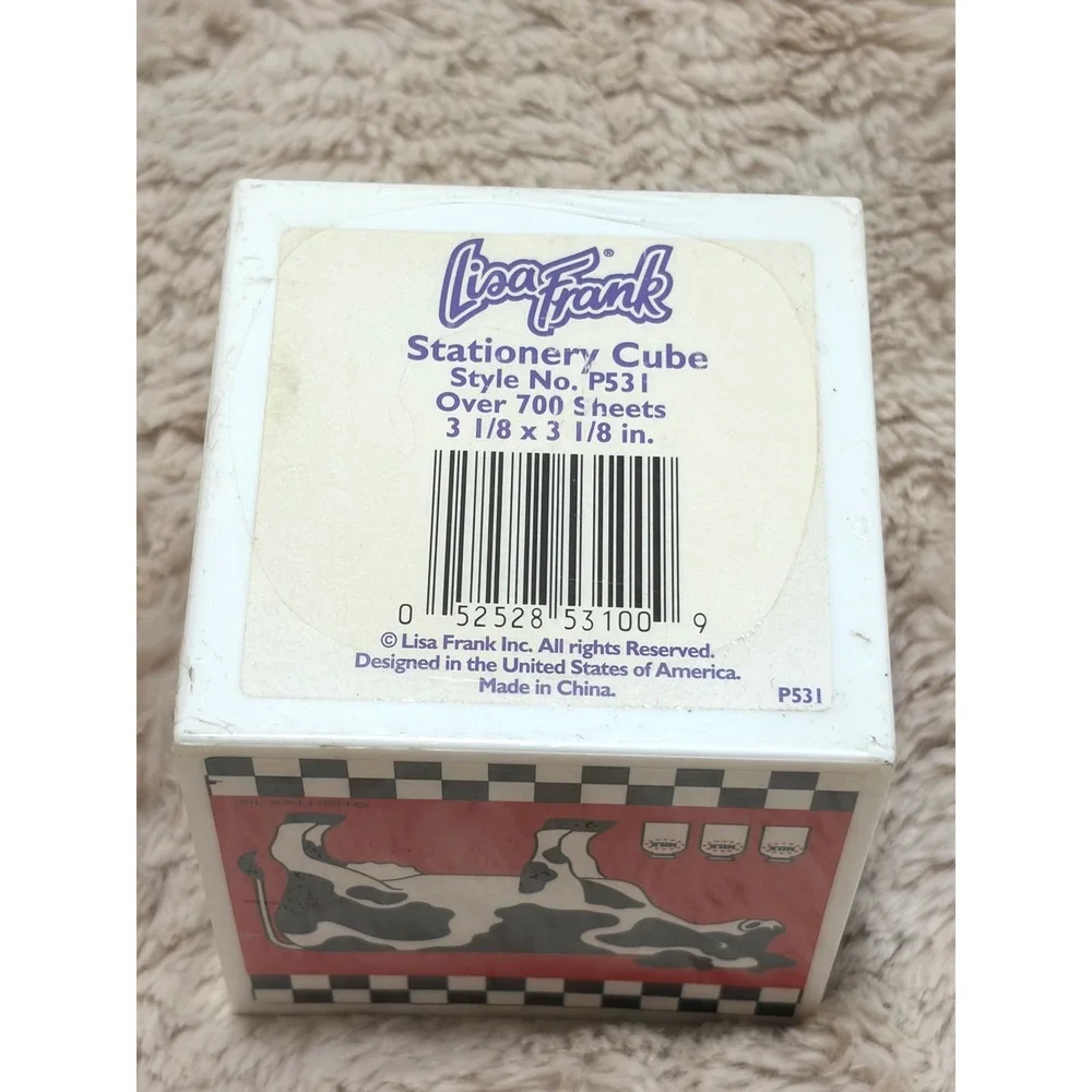 VINTAGE NEW Rare Lisa Frank Stationery Cube Cow Checkered Milk P531 SEALED 90s